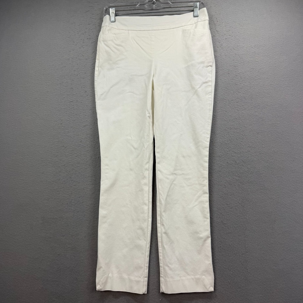 Chicos Pull On Straight‎ Leg Pants Womens White 2 Regular Stretch Career Office